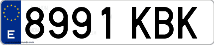 Ejemplo de matrícula de coche ordinaria 8991 KBK