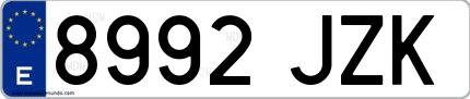 Ejemplo de matrícula española 8992 JZK