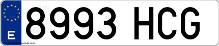Ejemplo de matrícula española 8993 HCG