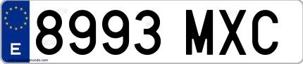 Ejemplo de matrícula española 8993 MXC