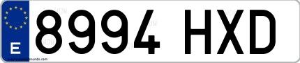 Ejemplo de matrícula española 8994 HXD