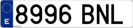 Ejemplo de matrícula española 8996 BNL