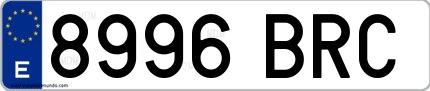 Ejemplo de matrícula española 8996 BRC