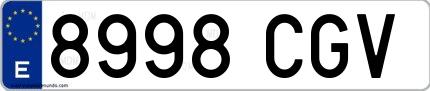 Ejemplo de matrícula española 8998 CGV
