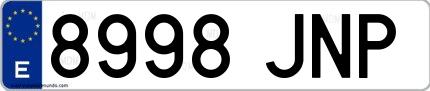 Ejemplo de matrícula española 8998 JNP