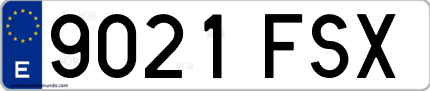 Ejemplo de matrícula de coche ordinaria 9021 FSX