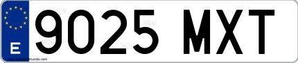 Ejemplo de matrícula española 9025 MXT