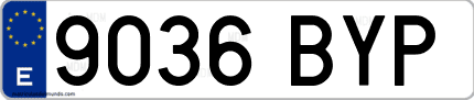 Ejemplo de matrícula de coche ordinaria 9036 BYP