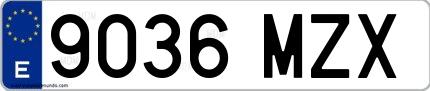 Ejemplo de matrícula española 9036 MZX