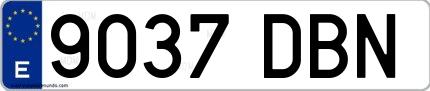 Ejemplo de matrícula española 9037 DBN