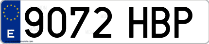 Ejemplo de matrícula de coche ordinaria 9072 HBP