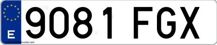 Ejemplo de matrícula española 9081 FGX