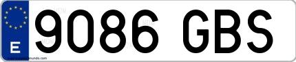 Ejemplo de matrícula española 9086 GBS