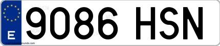 Ejemplo de matrícula española 9086 HSN