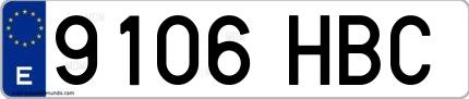 Ejemplo de matrícula española 9106 HBC