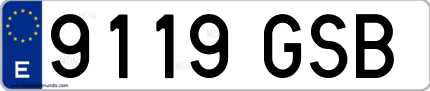 Ejemplo de matrícula de coche ordinaria 9119 GSB