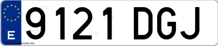 Ejemplo de matrícula de coche ordinaria 9121 DGJ