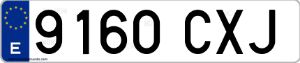 Ejemplo de matrícula de coche ordinaria 9160 CXJ