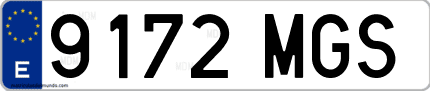 Ejemplo de matrícula de coche ordinaria 9172 MGS