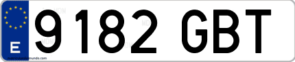 Ejemplo de matrícula de coche ordinaria 9182 GBT