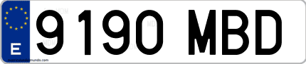 Ejemplo de matrícula de coche ordinaria 9190 MBD
