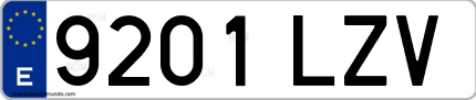 Ejemplo de matrícula de coche ordinaria 9201 LZV