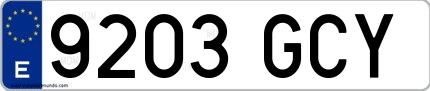 Ejemplo de matrícula española 9203 GCY