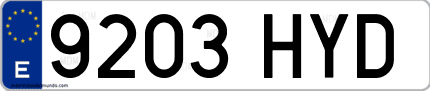 Ejemplo de matrícula de coche ordinaria 9203 HYD
