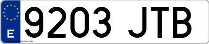 Ejemplo de matrícula de coche ordinaria 9203 JTB