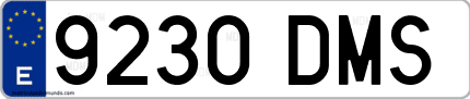 Ejemplo de matrícula de coche ordinaria 9230 DMS