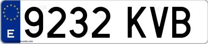 Ejemplo de matrícula española 9232 KVB