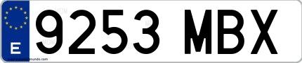 Ejemplo de matrícula española 9253 MBX