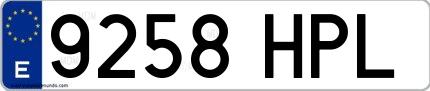 Ejemplo de matrícula española 9258 HPL