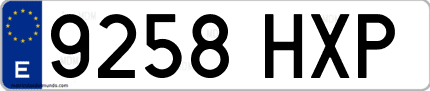 Ejemplo de matrícula de coche ordinaria 9258 HXP