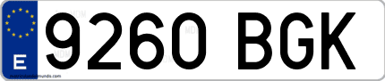 Ejemplo de matrícula de coche ordinaria 9260 BGK