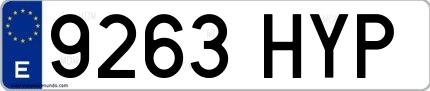Ejemplo de matrícula española 9263 HYP