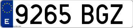 Ejemplo de matrícula de coche ordinaria 9265 BGZ
