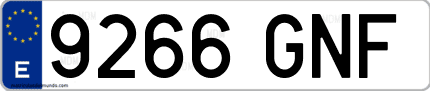 Ejemplo de matrícula de coche ordinaria 9266 GNF