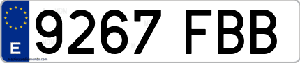 Ejemplo de matrícula de coche ordinaria 9267 FBB