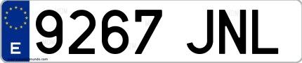Ejemplo de matrícula española 9267 JNL