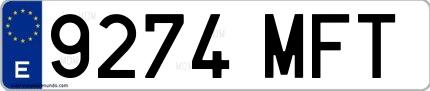 Ejemplo de matrícula española 9274 MFT