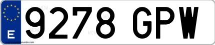 Ejemplo de matrícula española 9278 GPW