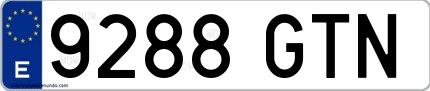 Ejemplo de matrícula española 9288 GTN