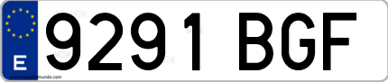 Ejemplo de matrícula de coche ordinaria 9291 BGF