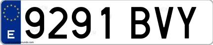 Ejemplo de matrícula española 9291 BVY