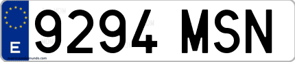 Ejemplo de matrícula de coche ordinaria 9294 MSN