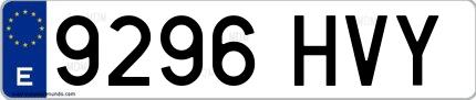 Ejemplo de matrícula española 9296 HVY