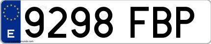 Ejemplo de matrícula española 9298 FBP