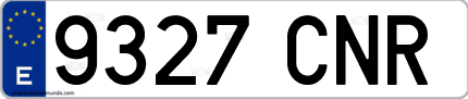 Ejemplo de matrícula de coche ordinaria 9327 CNR