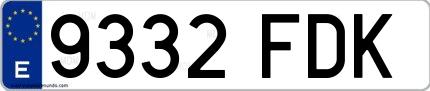 Ejemplo de matrícula española 9332 FDK